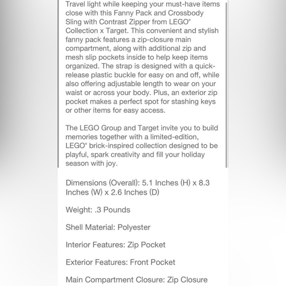 Lego x Target snap closure belt bag with adjustable strap in forest green - Picture 8 of 8